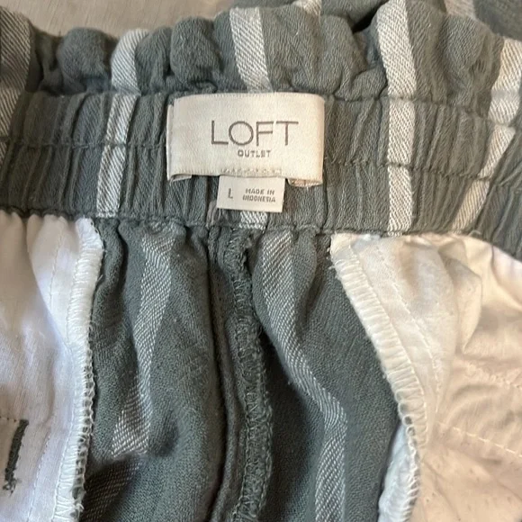 Loft Outlet Womens Sz L high rise straight elastic cotton pants Sage striped - Picture 4 of 8